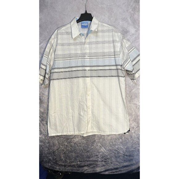 south pole short sleeve cotton button up‎ shirt White/striped Size XL Men’s - Picture 1 of 10